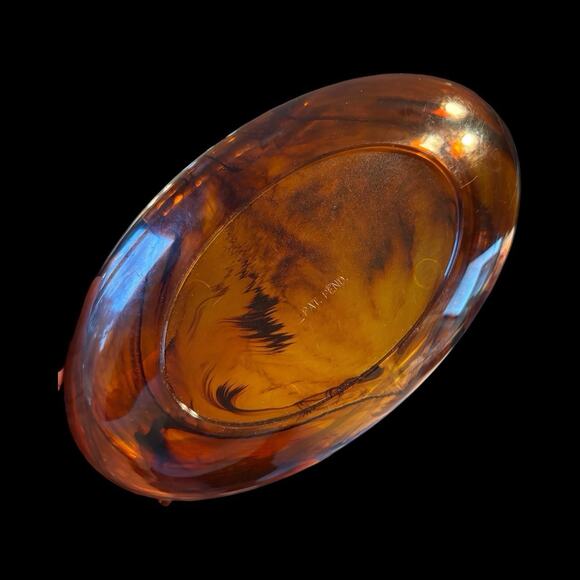 Vintage Faux Tortoise Shell Acrylic Plastic Oval Hinged Trinket Jewelry Box - Picture 3 of 11